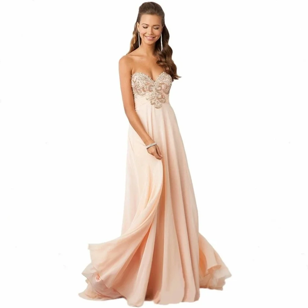 Jovani Peach Jeweled Sweetheart Strapless Gown - Picture 13 of 14